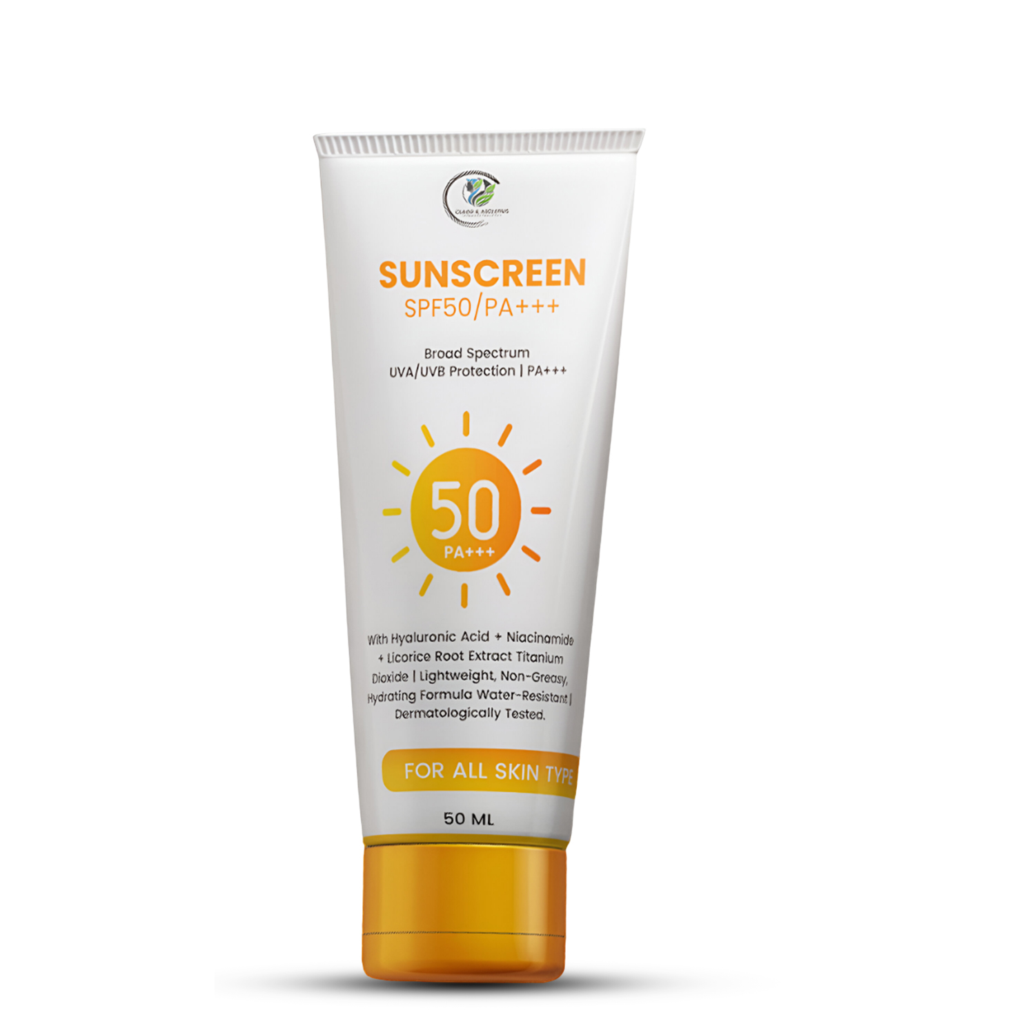 CLAGG&ASCLEPIUS Sunscreen SPF 50 PA+++, 50ml, Broad Spectrum UVA/UVB Protection, Hyaluronic Acid + Niacinamide, Non-Greasy Formula, Water-Resistant